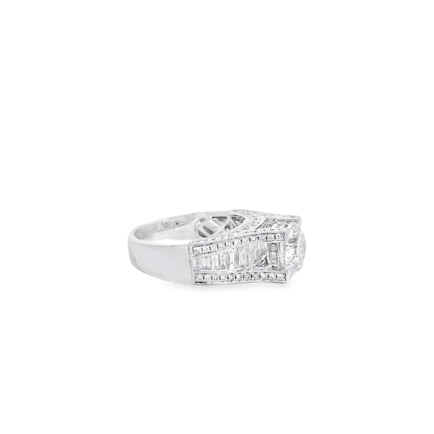 14k White Gold 1.67ct Round Brilliant and Baguette Diamond Engagement Ring