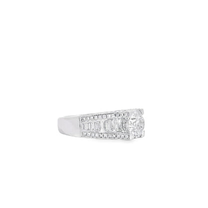 14k White Gold 1.67ct Round Brilliant and Baguette Diamond Engagement Ring