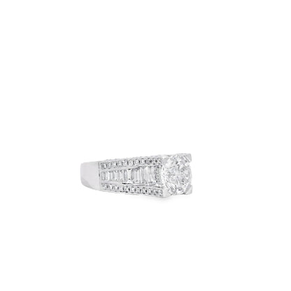 14k White Gold 1.67ct Round Brilliant and Baguette Diamond Engagement Ring