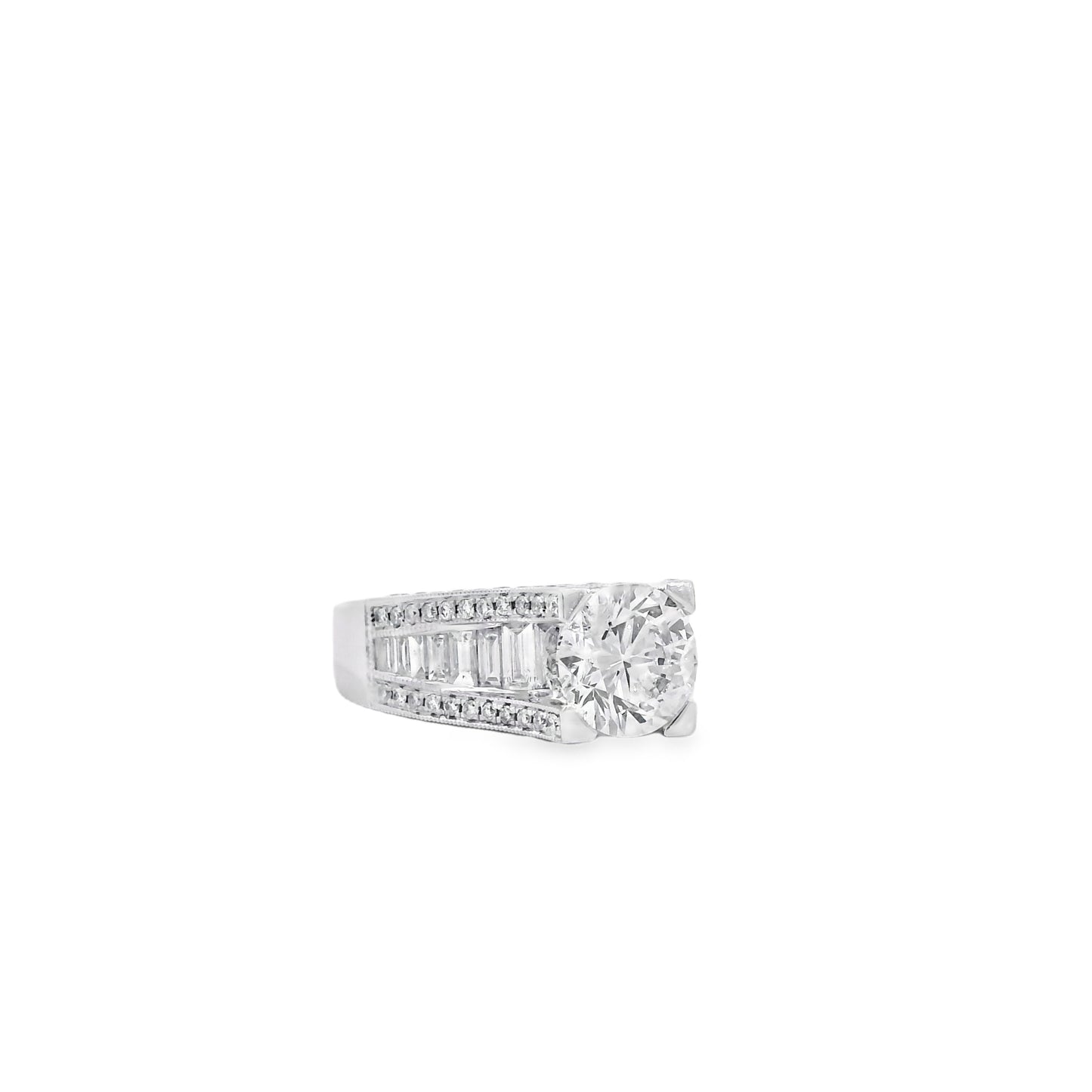 14k White Gold 1.67ct Round Brilliant and Baguette Diamond Engagement Ring
