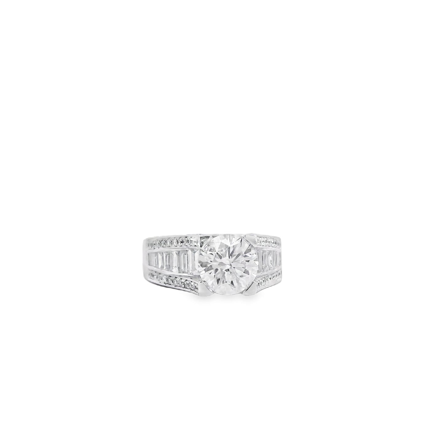14k White Gold 1.67ct Round Brilliant and Baguette Diamond Engagement Ring