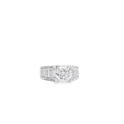 14k White Gold 1.67ct Round Brilliant and Baguette Diamond Engagement Ring