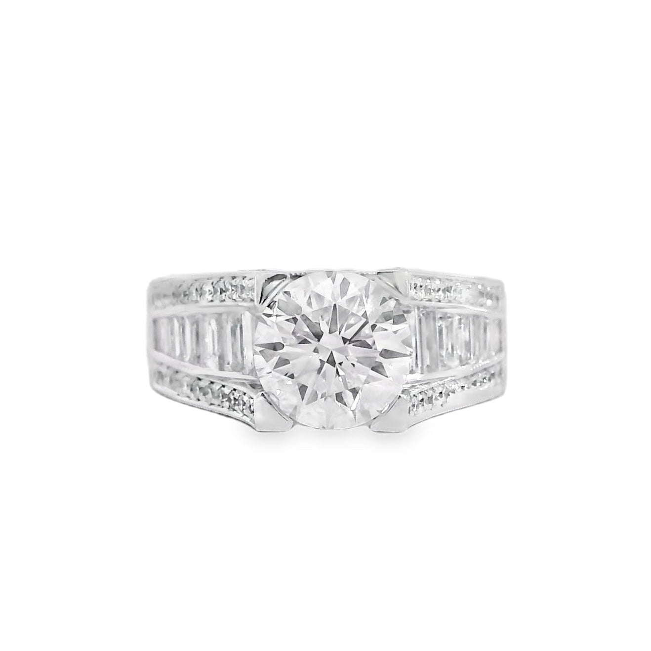 14k White Gold 1.67ct Round Brilliant and Baguette Diamond Engagement Ring