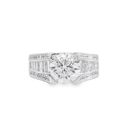 14k White Gold 1.67ct Round Brilliant and Baguette Diamond Engagement Ring