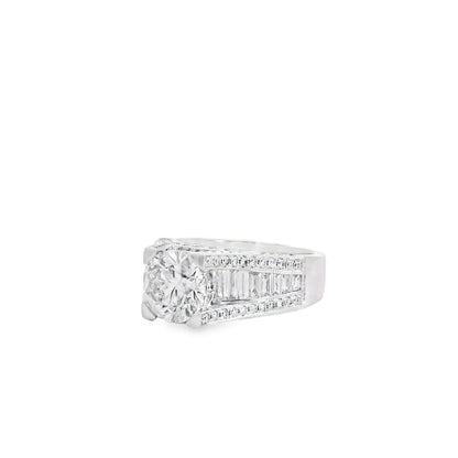 14k White Gold 1.67ct Round Brilliant and Baguette Diamond Engagement Ring