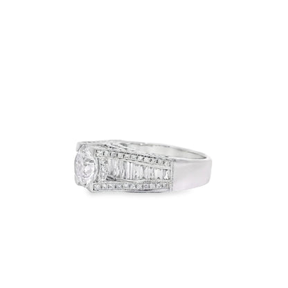 14k White Gold 1.67ct Round Brilliant and Baguette Diamond Engagement Ring