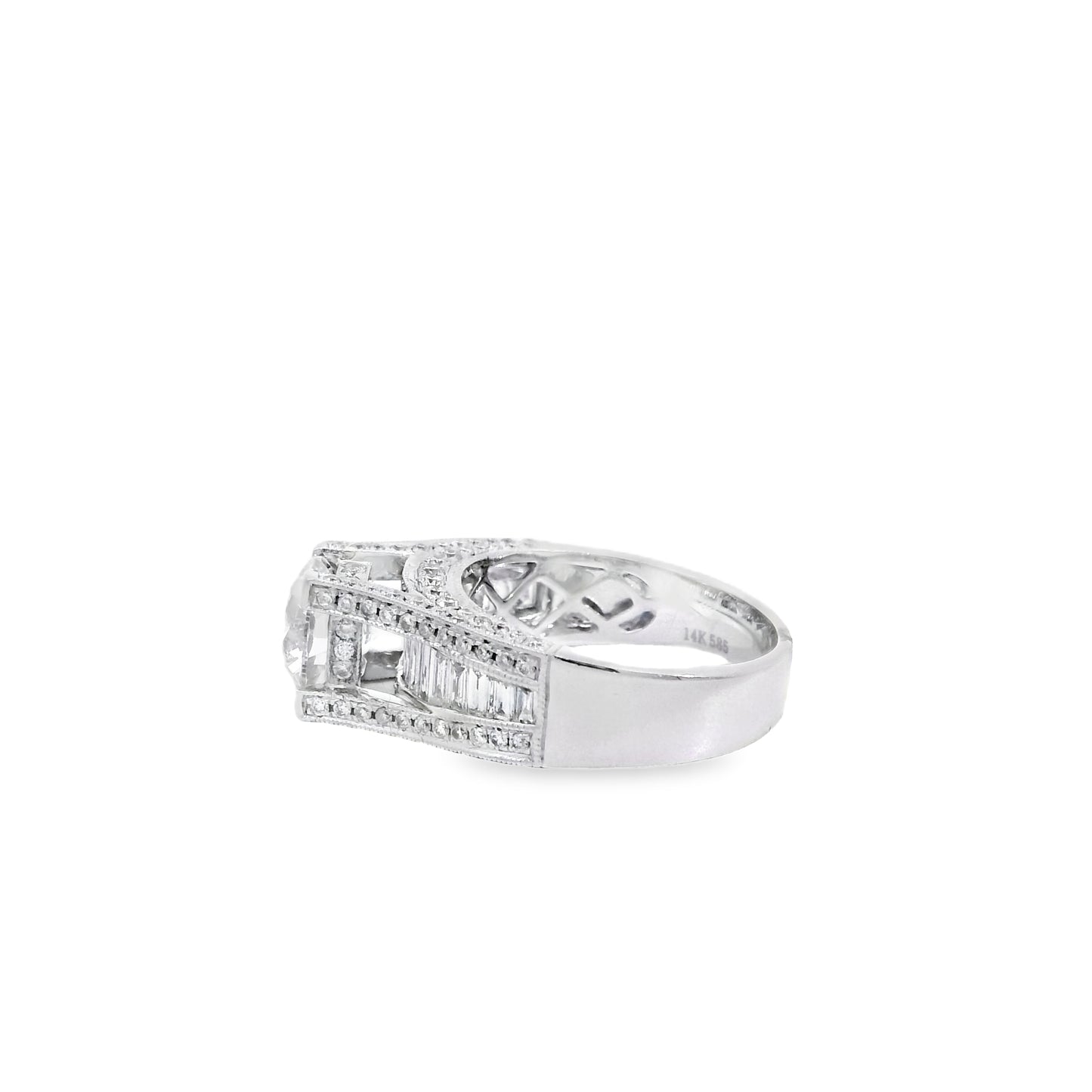 14k White Gold 1.67ct Round Brilliant and Baguette Diamond Engagement Ring