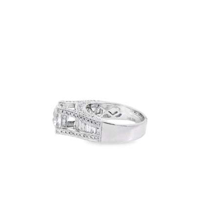 14k White Gold 1.67ct Round Brilliant and Baguette Diamond Engagement Ring