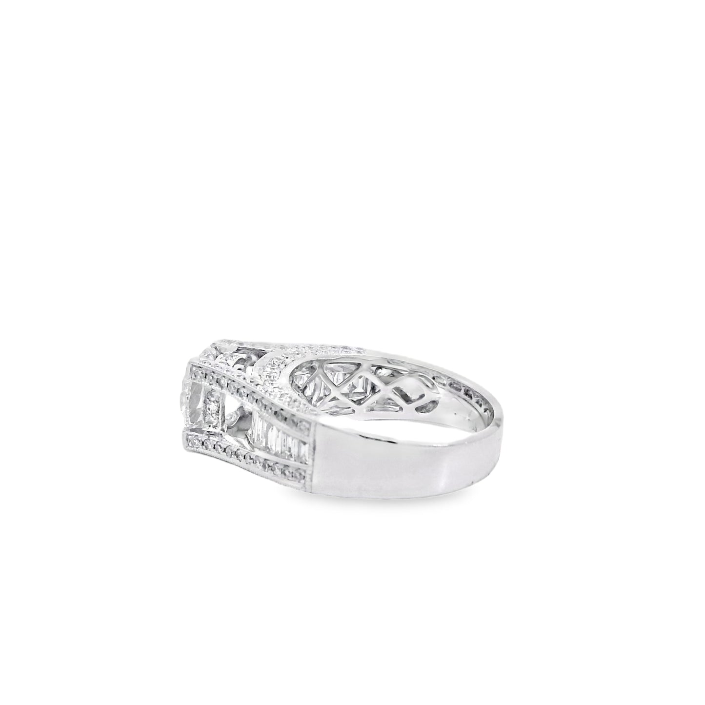 14k White Gold 1.67ct Round Brilliant and Baguette Diamond Engagement Ring