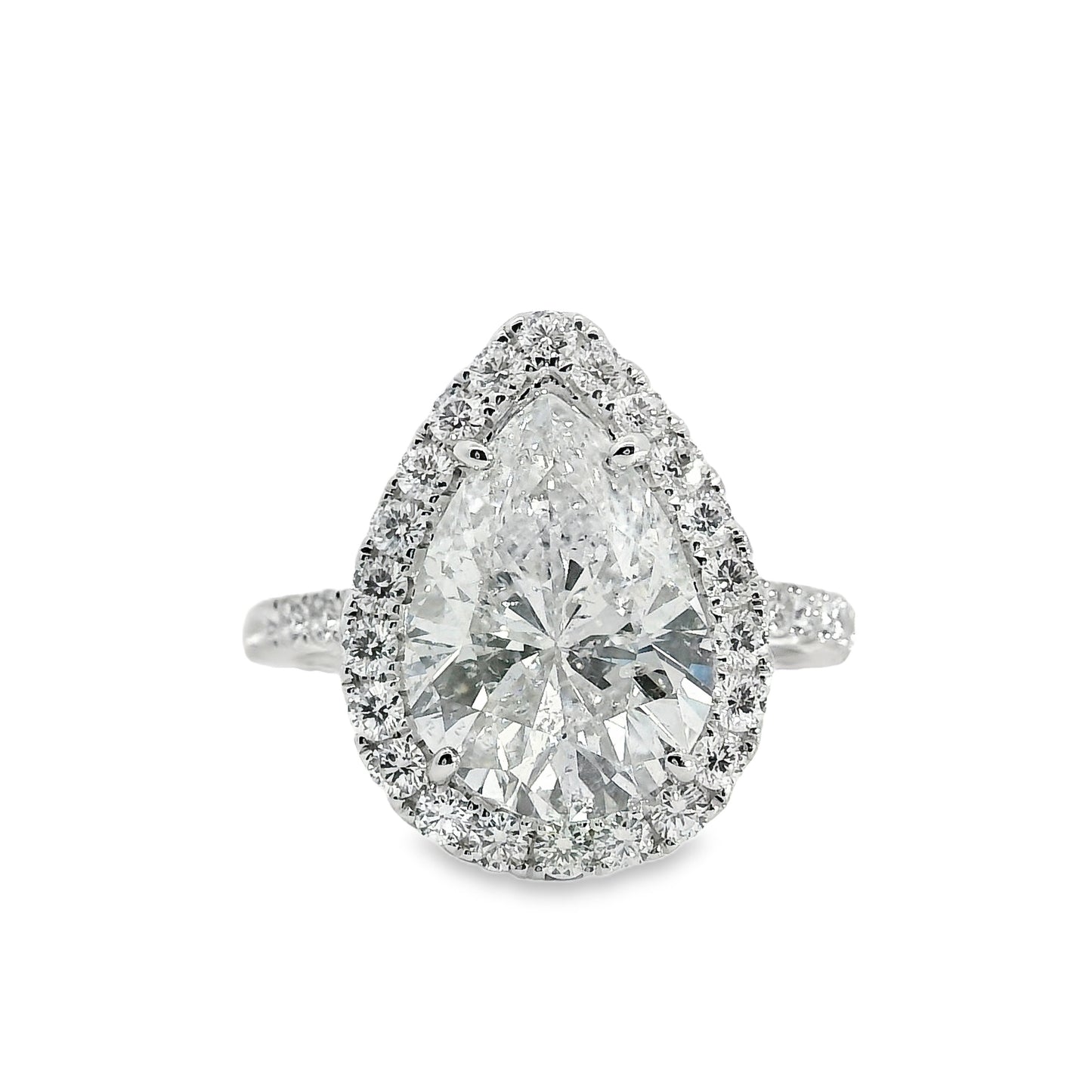 18k White Gold GIA Certified 4.02ct Pear Cut Diamond Engagement Ring