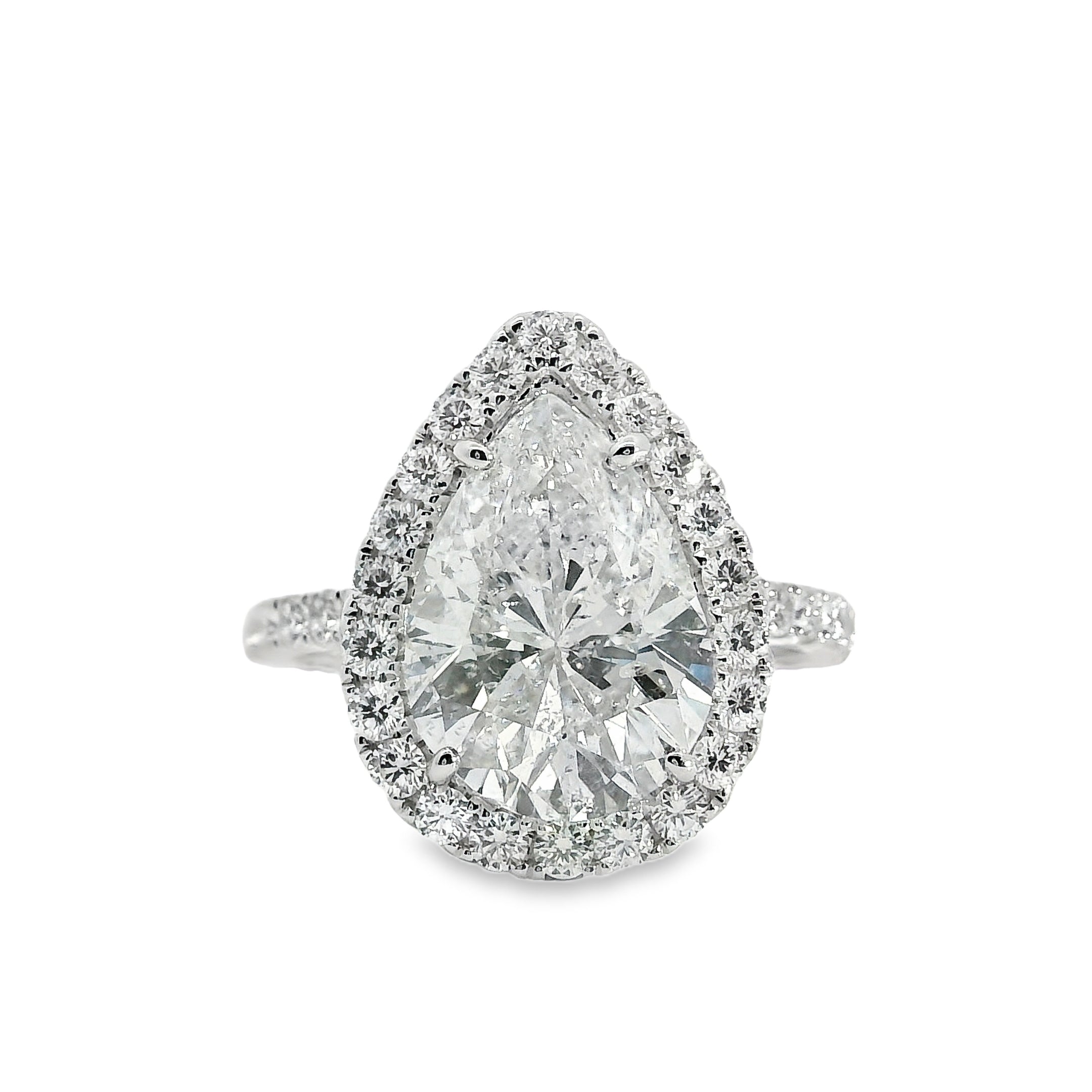 18k White Gold GIA Certified 4.02ct Pear Cut Diamond Engagement Ring