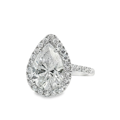 18k White Gold GIA Certified 4.02ct Pear Cut Diamond Engagement Ring