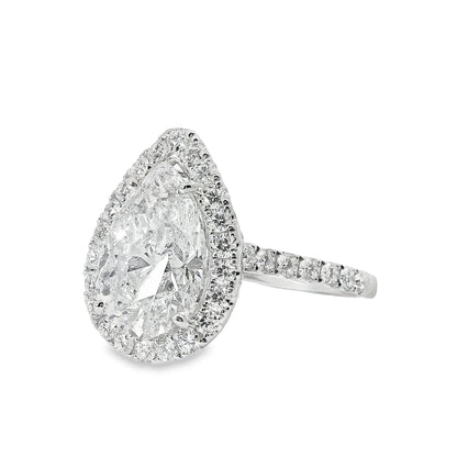 18k White Gold GIA Certified 4.02ct Pear Cut Diamond Engagement Ring