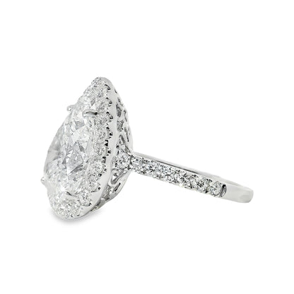 18k White Gold GIA Certified 4.02ct Pear Cut Diamond Engagement Ring