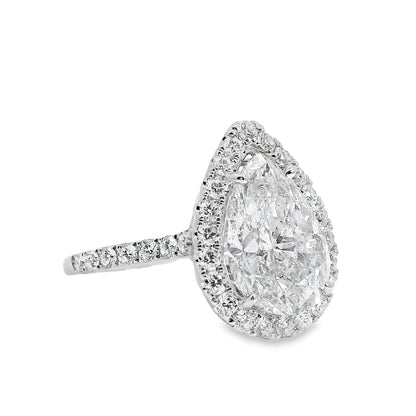 18k White Gold GIA Certified 4.02ct Pear Cut Diamond Engagement Ring