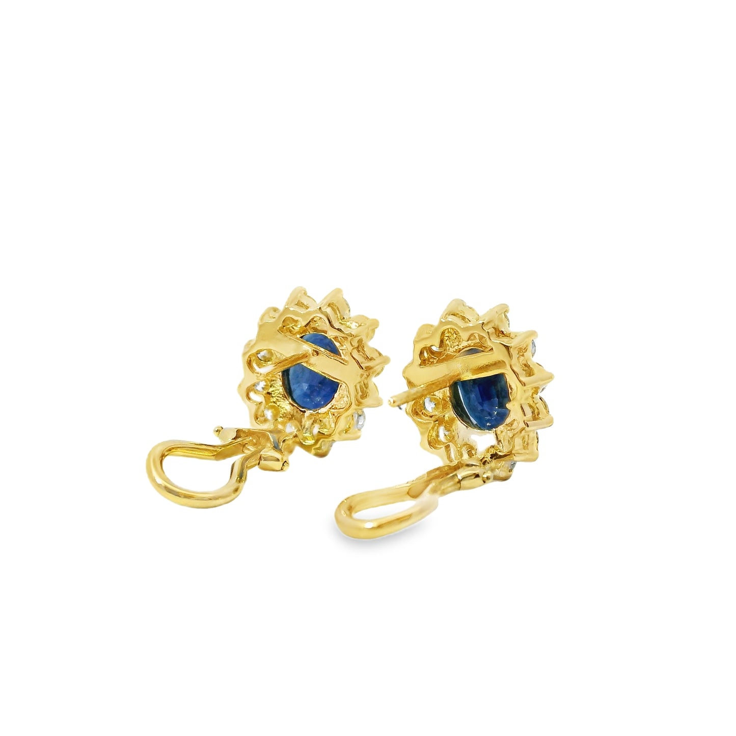 14k Yellow Gold 3.05ctw Oval Cut Sapphire and 1.25ctw Round Brilliant Cut Diamond Earrings
