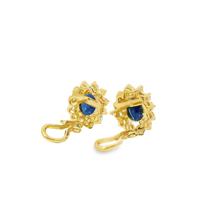 14k Yellow Gold 3.05ctw Oval Cut Sapphire and 1.25ctw Round Brilliant Cut Diamond Earrings