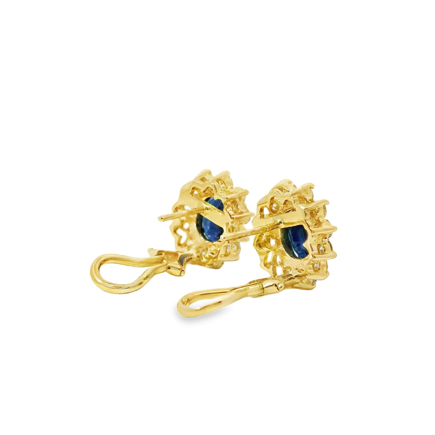 14k Yellow Gold 3.05ctw Oval Cut Sapphire and 1.25ctw Round Brilliant Cut Diamond Earrings