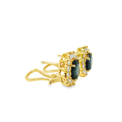 14k Yellow Gold 3.05ctw Oval Cut Sapphire and 1.25ctw Round Brilliant Cut Diamond Earrings