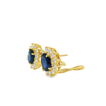 14k Yellow Gold 3.05ctw Oval Cut Sapphire and 1.25ctw Round Brilliant Cut Diamond Earrings