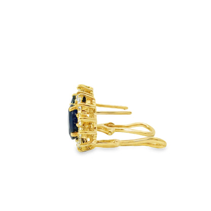 14k Yellow Gold 3.05ctw Oval Cut Sapphire and 1.25ctw Round Brilliant Cut Diamond Earrings