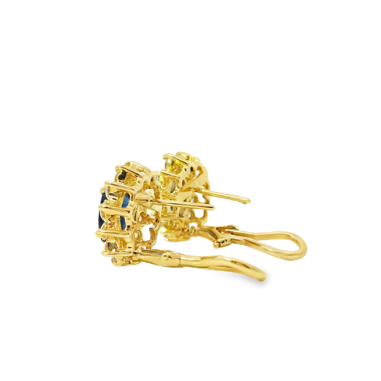 14k Yellow Gold 3.05ctw Oval Cut Sapphire and 1.25ctw Round Brilliant Cut Diamond Earrings