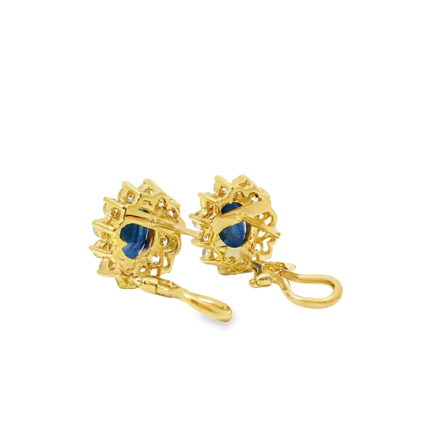14k Yellow Gold 3.05ctw Oval Cut Sapphire and 1.25ctw Round Brilliant Cut Diamond Earrings