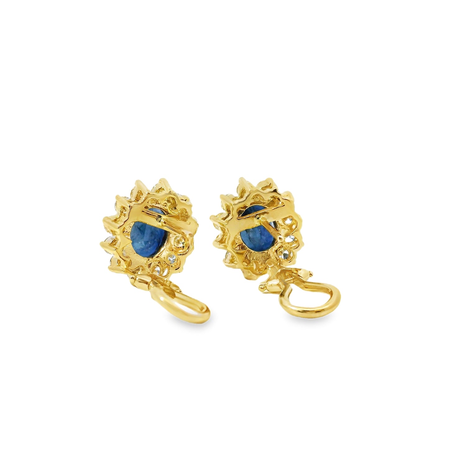 14k Yellow Gold 3.05ctw Oval Cut Sapphire and 1.25ctw Round Brilliant Cut Diamond Earrings