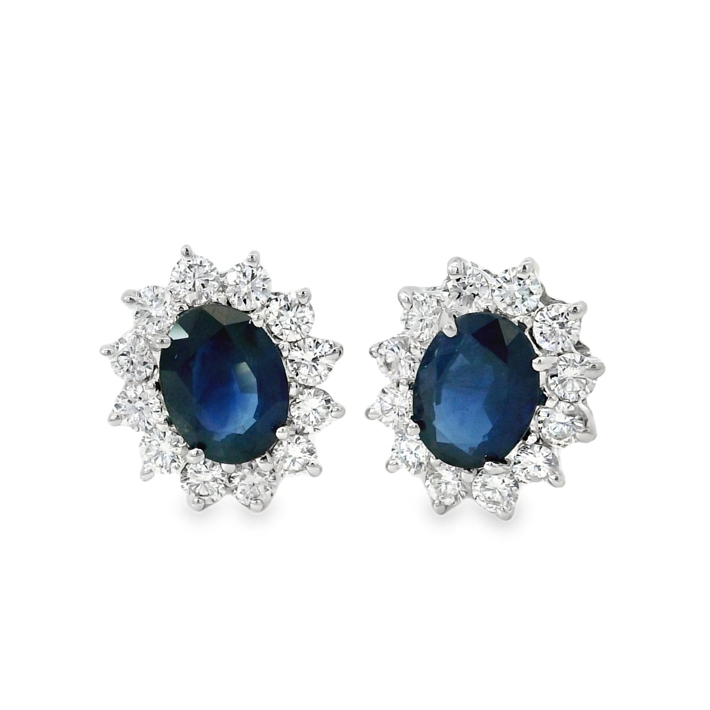 14k White Gold 2.90ctw Oval Cut Sapphire and 1.25ctw Round Diamond Earrings