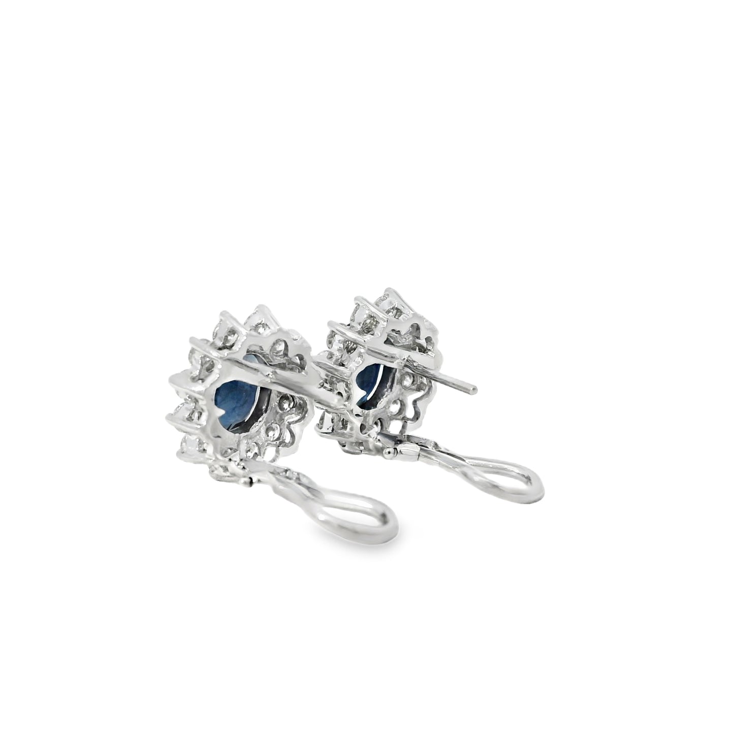 14k White Gold 2.90ctw Oval Cut Sapphire and 1.25ctw Round Diamond Earrings