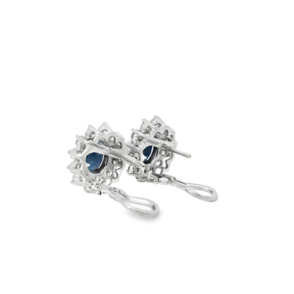 14k White Gold 2.90ctw Oval Cut Sapphire and 1.25ctw Round Diamond Earrings