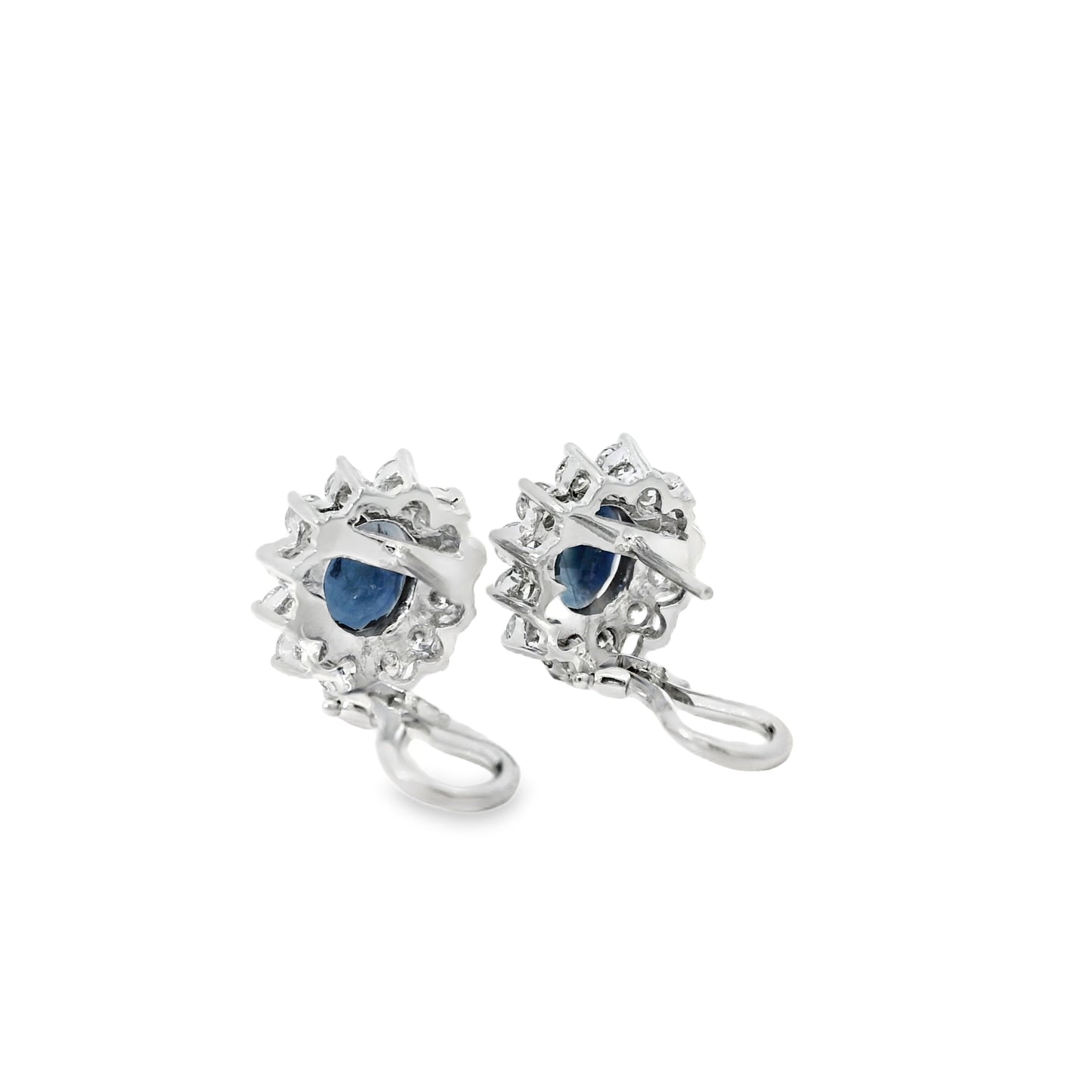 14k White Gold 2.90ctw Oval Cut Sapphire and 1.25ctw Round Diamond Earrings