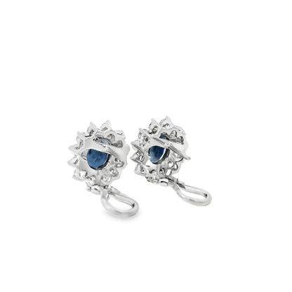 14k White Gold 2.90ctw Oval Cut Sapphire and 1.25ctw Round Diamond Earrings