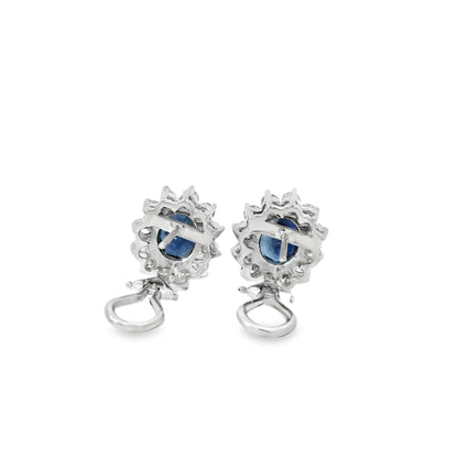 14k White Gold 2.90ctw Oval Cut Sapphire and 1.25ctw Round Diamond Earrings