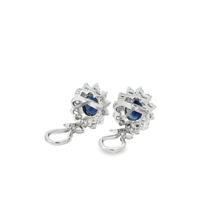 14k White Gold 2.90ctw Oval Cut Sapphire and 1.25ctw Round Diamond Earrings
