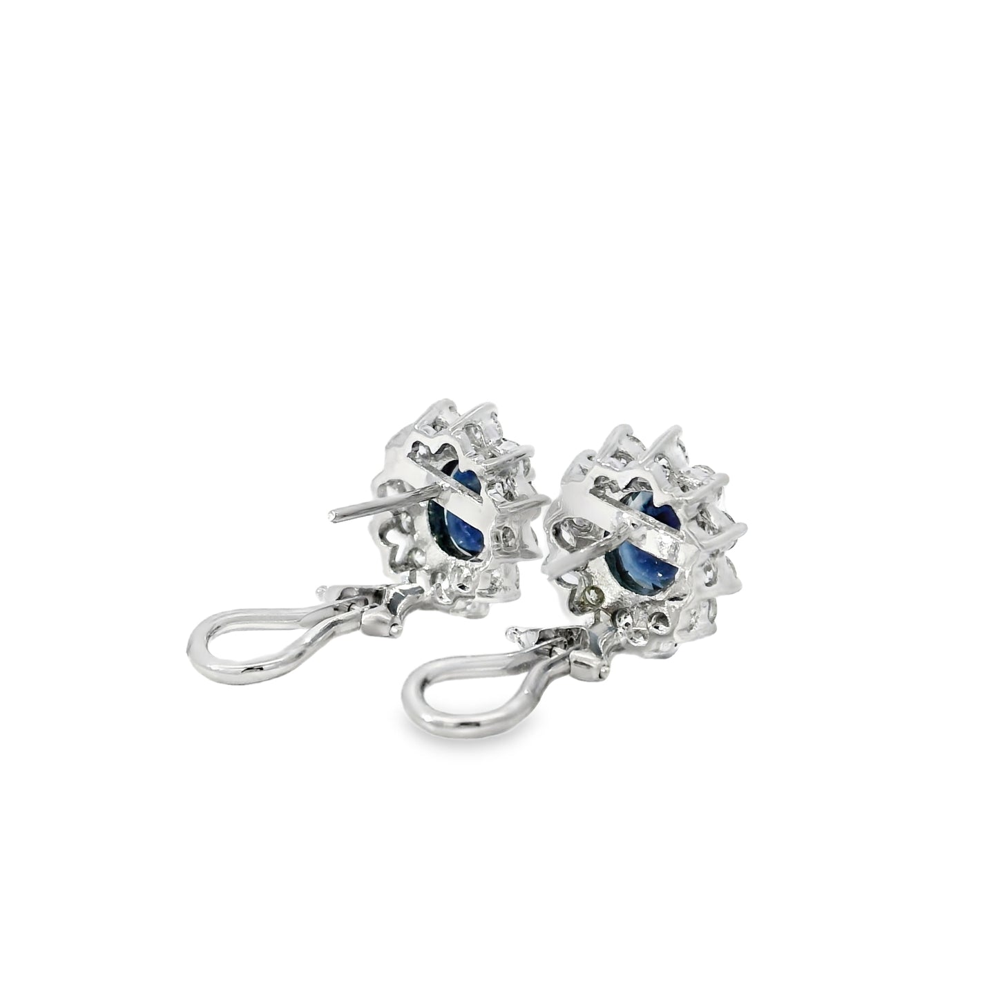 14k White Gold 2.90ctw Oval Cut Sapphire and 1.25ctw Round Diamond Earrings