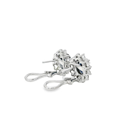 14k White Gold 2.90ctw Oval Cut Sapphire and 1.25ctw Round Diamond Earrings