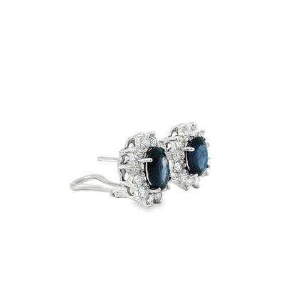 14k White Gold 2.90ctw Oval Cut Sapphire and 1.25ctw Round Diamond Earrings