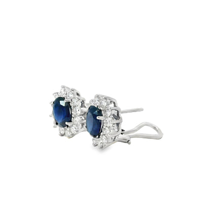 14k White Gold 2.90ctw Oval Cut Sapphire and 1.25ctw Round Diamond Earrings