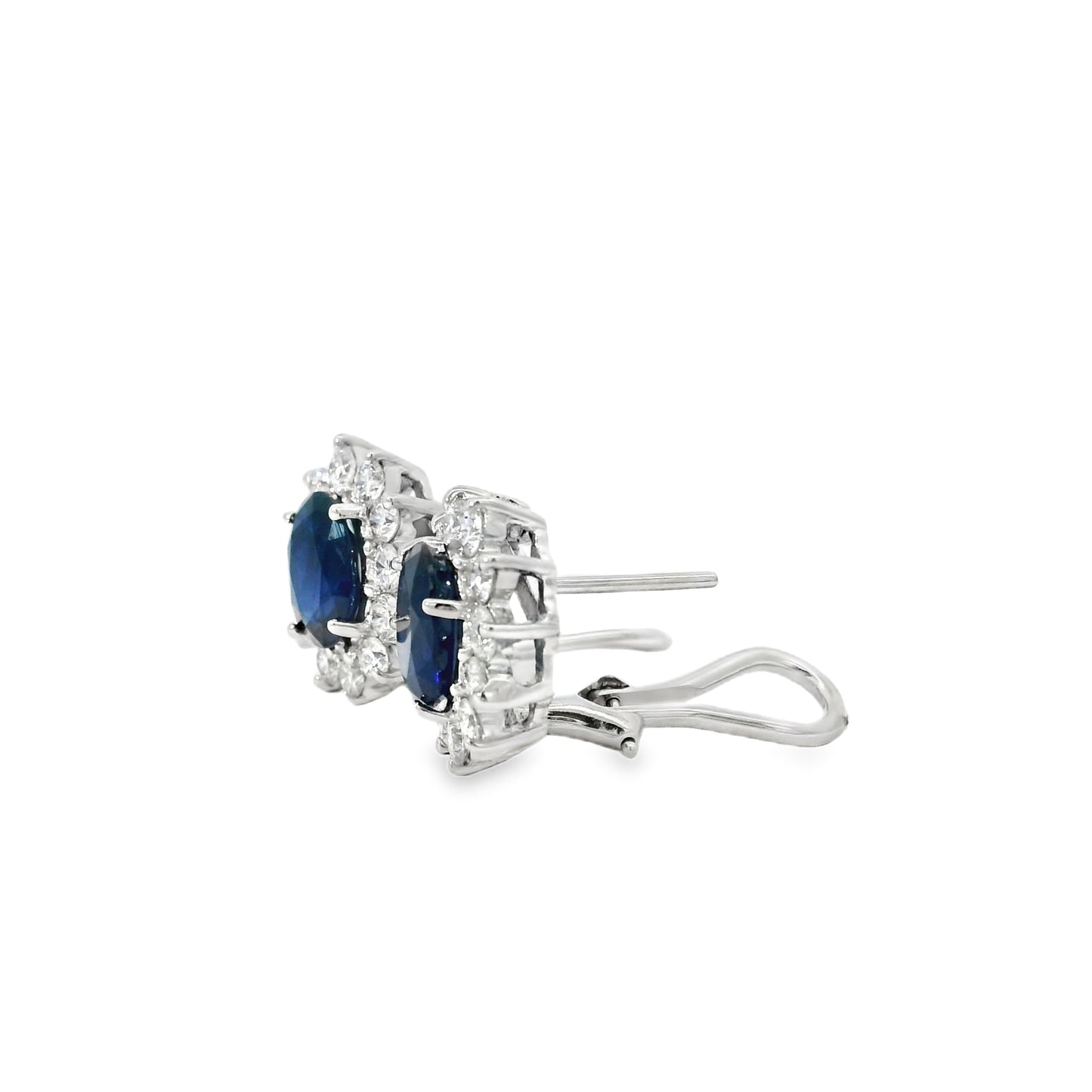 14k White Gold 2.90ctw Oval Cut Sapphire and 1.25ctw Round Diamond Earrings