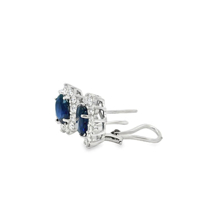 14k White Gold 2.90ctw Oval Cut Sapphire and 1.25ctw Round Diamond Earrings