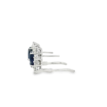 14k White Gold 2.90ctw Oval Cut Sapphire and 1.25ctw Round Diamond Earrings
