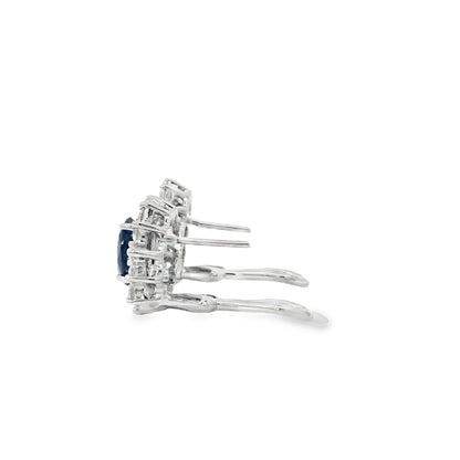14k White Gold 2.90ctw Oval Cut Sapphire and 1.25ctw Round Diamond Earrings