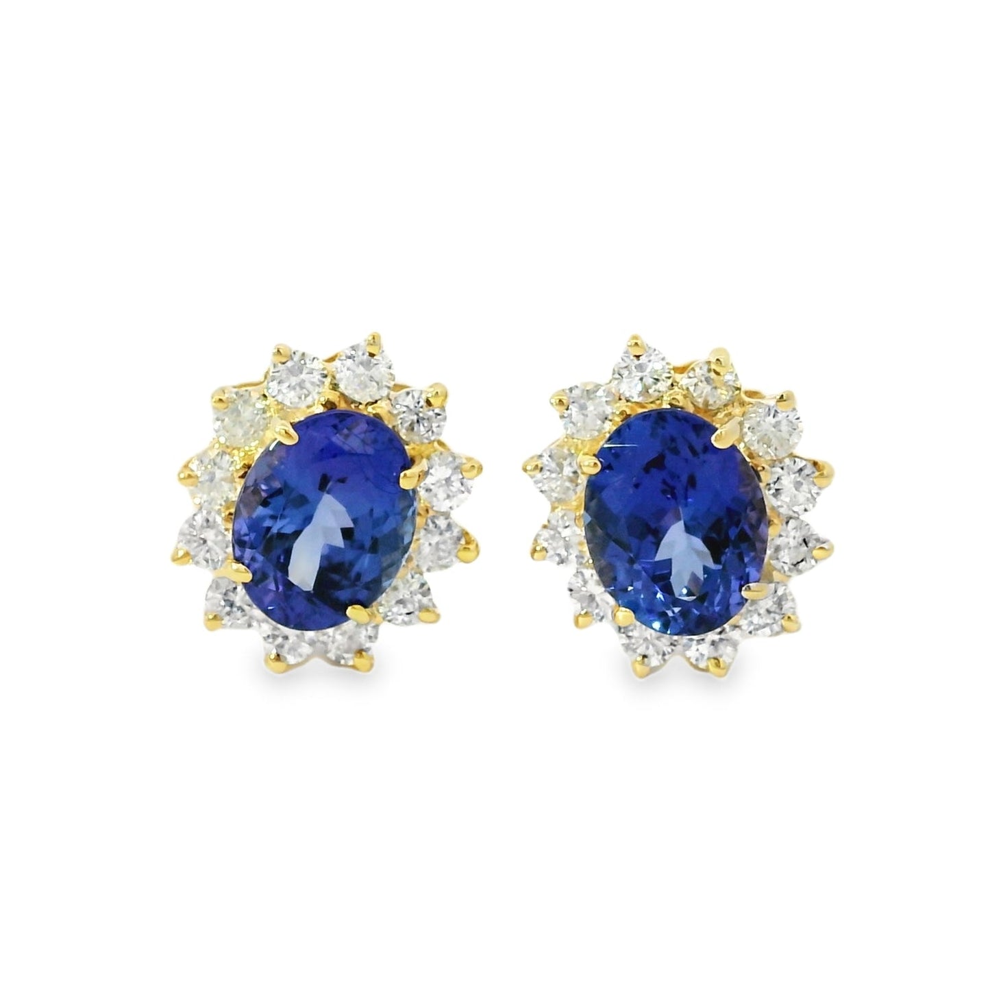 14k Yellow Gold 3.65ctw Oval Cut Tanzanite and 1.10ctw Round Brilliant Diamond Earrings