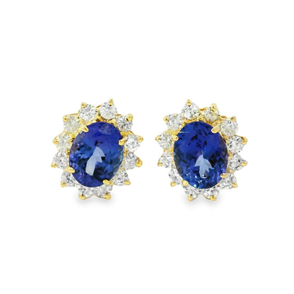 14k Yellow Gold 3.65ctw Oval Cut Tanzanite and 1.10ctw Round Brilliant Diamond Earrings