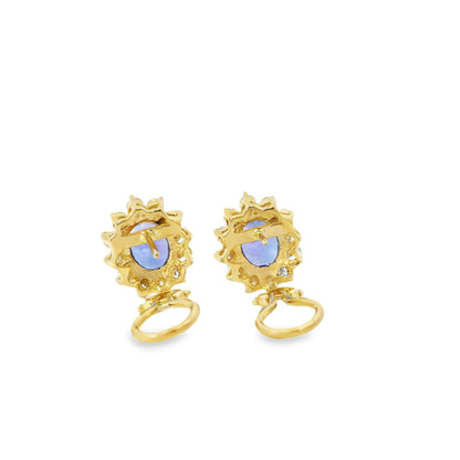 14k Yellow Gold 3.65ctw Oval Cut Tanzanite and 1.10ctw Round Brilliant Diamond Earrings