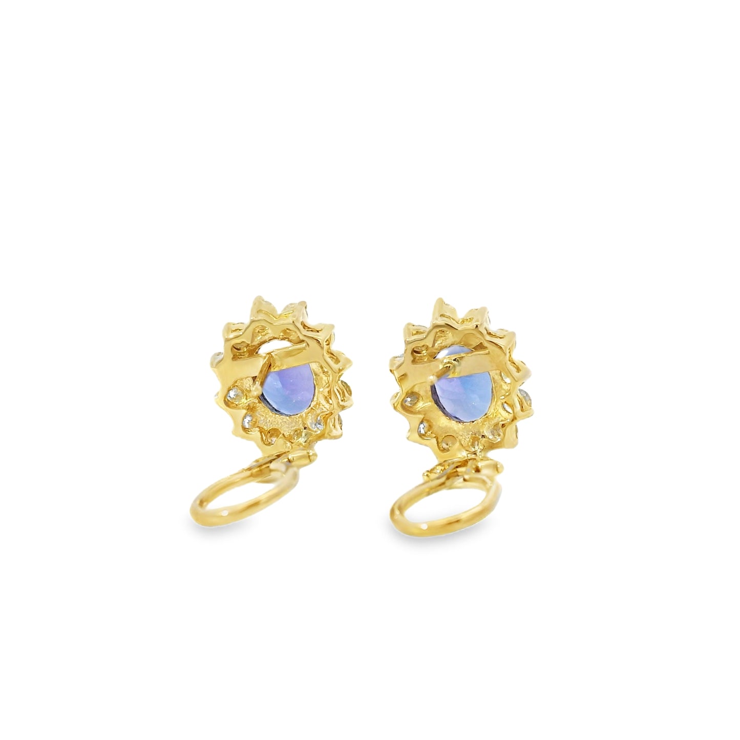 14k Yellow Gold 3.65ctw Oval Cut Tanzanite and 1.10ctw Round Brilliant Diamond Earrings