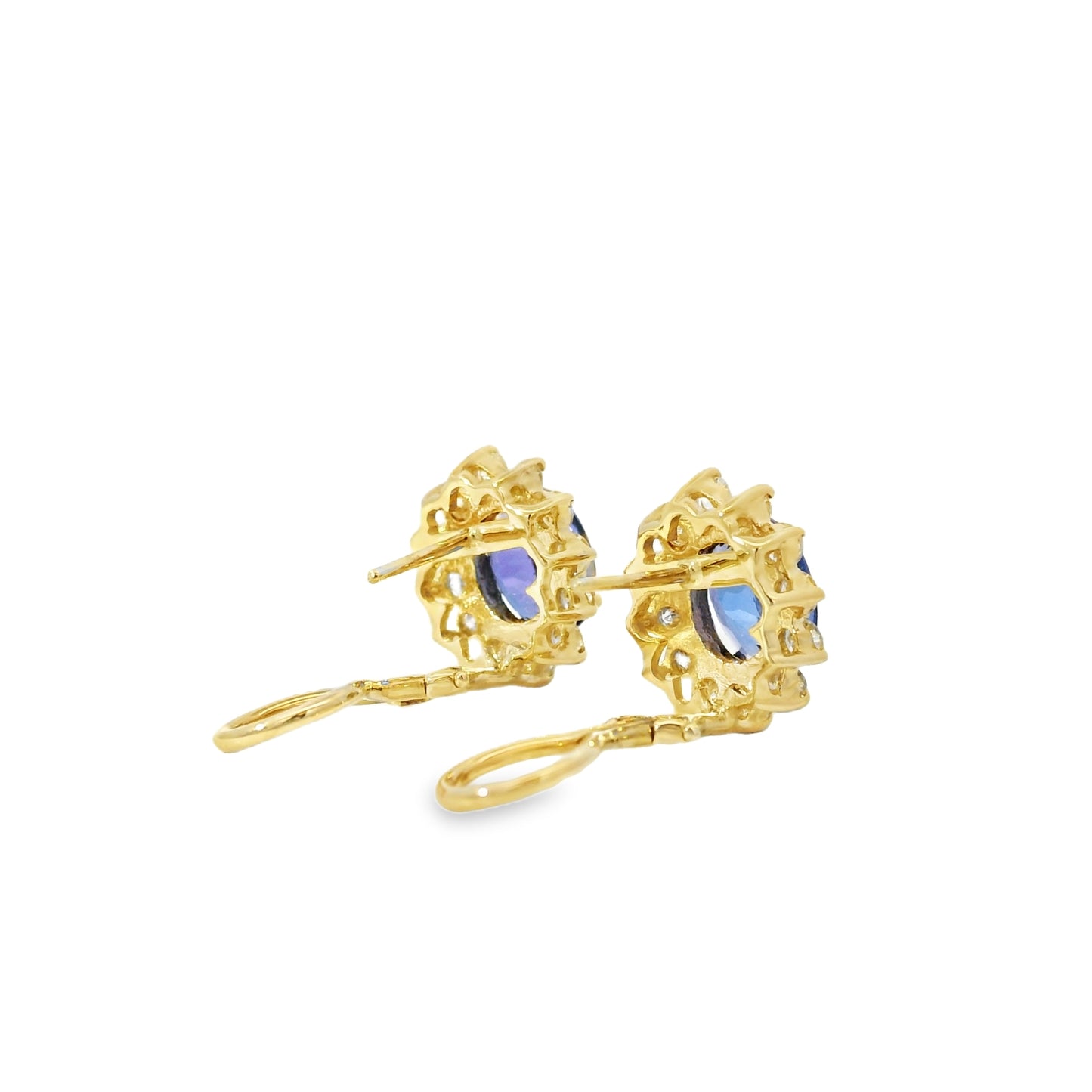 14k Yellow Gold 3.65ctw Oval Cut Tanzanite and 1.10ctw Round Brilliant Diamond Earrings