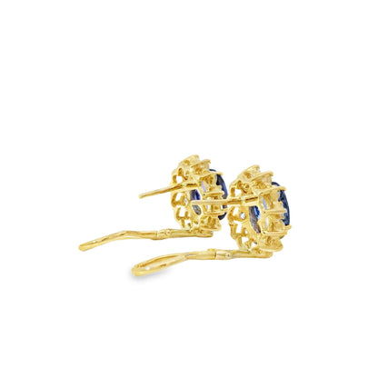 14k Yellow Gold 3.65ctw Oval Cut Tanzanite and 1.10ctw Round Brilliant Diamond Earrings