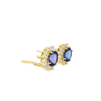14k Yellow Gold 3.65ctw Oval Cut Tanzanite and 1.10ctw Round Brilliant Diamond Earrings